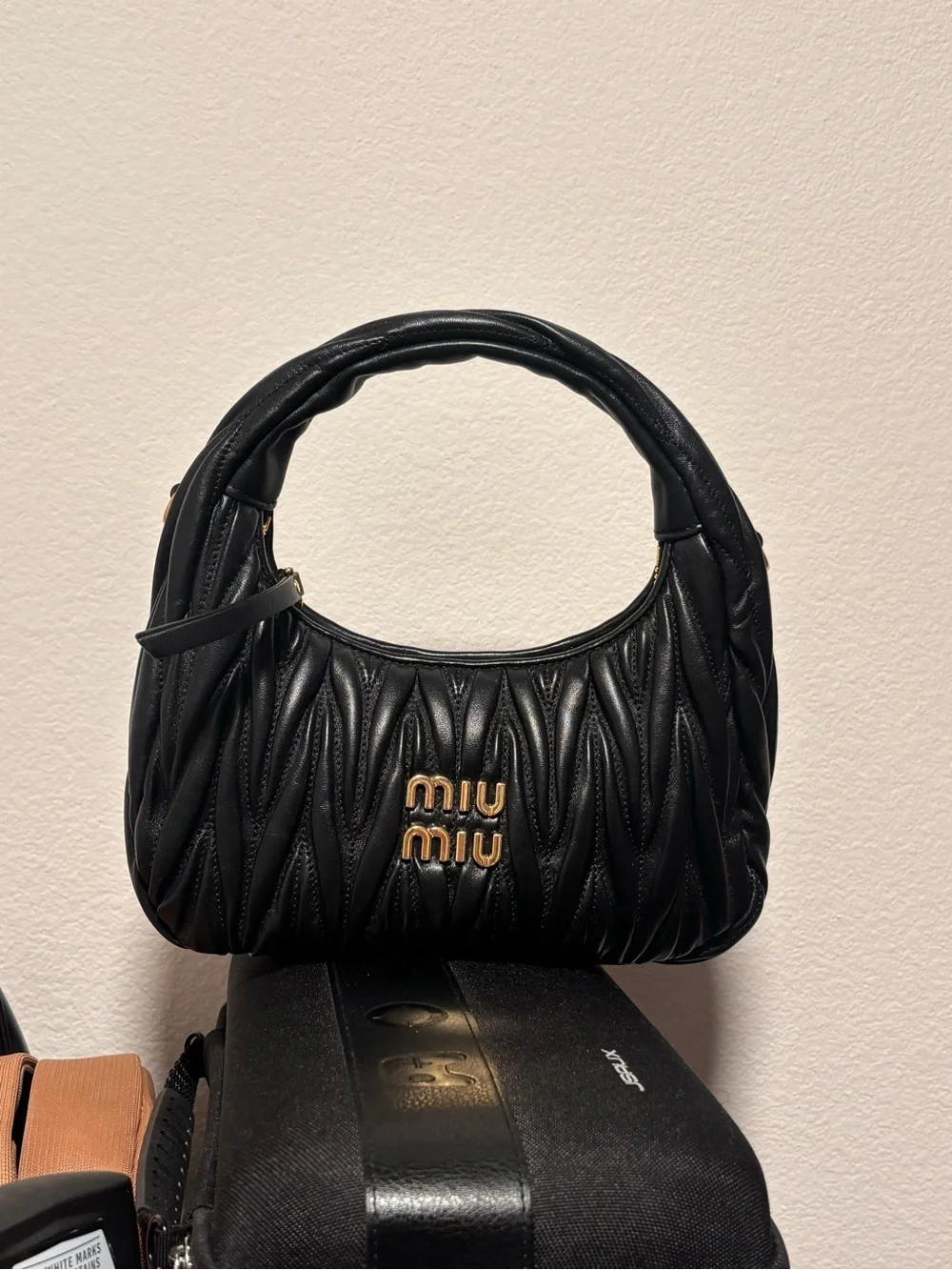 Miu Miu Wander Matelassé Nappa Leather Hobo Bag in Black